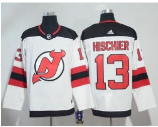 Adidas New Jersey Devils #13 Nico Hischier White Road Authentic Stitched NHL Jersey