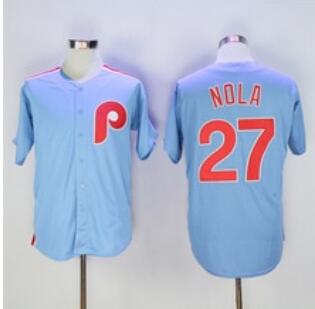 Men's Philadelphia Phillies #27 Aaron Nola Light Blue Majestic Cool Base Cooperstown Collection Jersey