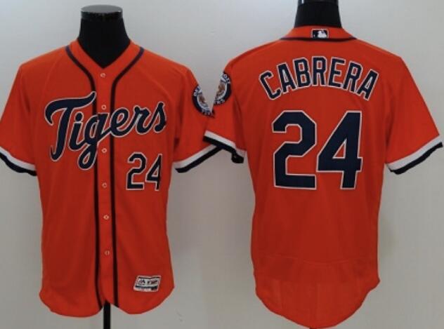 Men's Detroit Tigers #24 Miguel Cabrera Orange Stitched MLB Majestic Flex Base Jersey