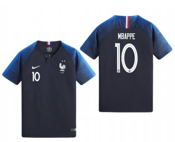Youth France 2018 World Cup Champions Home #10 Navy Kylian Mbappé Jersey
