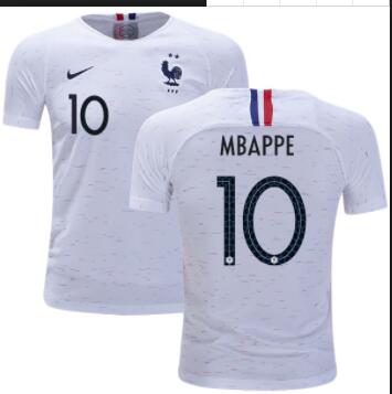 Men Nike France Two Stars #10 Kylian Mbappe Authentic White Away Short Shirt 2018 World Cup Jersey