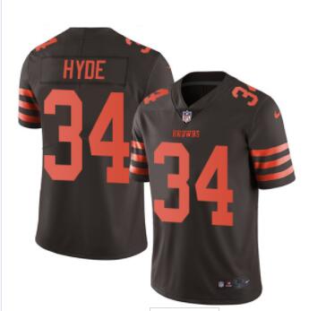 Men's Nike Cleveland Browns #34 Carlos Hyde Brown Stitched NFL Limited Rush Jersey