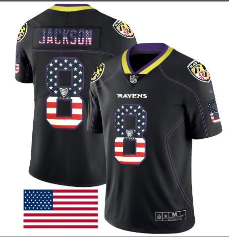 New Nike Baltimore Ravens 8 Jackson Black Jerseys USA Flag Version
