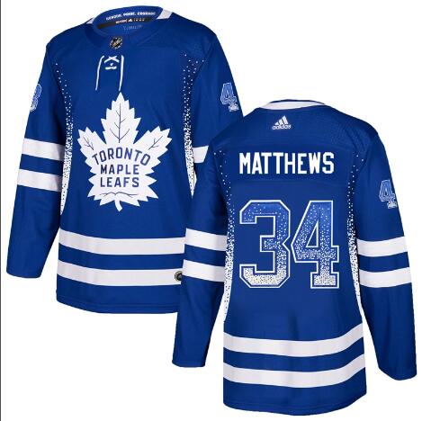 Men Adidas Maple Leafs #34 Auston Matthews Blue Fashion Jersey