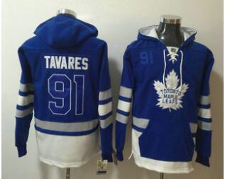 Men's Toronto Maple Leafs #91 John Tavares Royal Blue Pocket Stitched NHL Old Time Hockey Pullover Hoodie