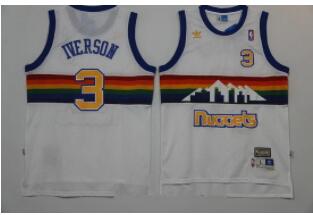 Men's Denver Nuggets #3 Allen Iverson White Rainbow Hardwood Classics Soul Swingman Throwback Jersey