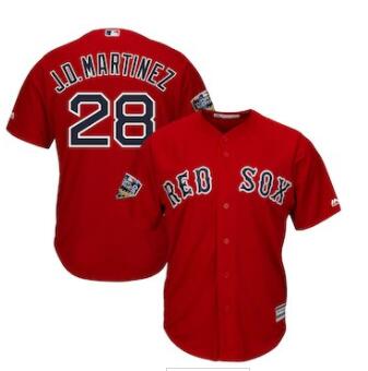 Men's Boston Red Sox #28 J.D. Martinez Majestic Scarlet 2018 World Series Cool Base Player Jersey