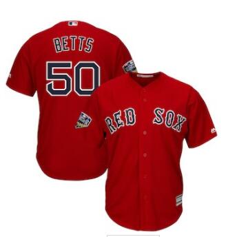 Men's Boston Red Sox #50 Mookie Betts Majestic Scarlet 2018 World Series Cool Base Player Jersey