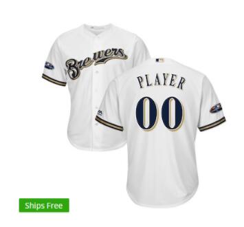 Men's Milwaukee Brewers Majestic White 2018 Postseason Home Cool Base Custom Jersey