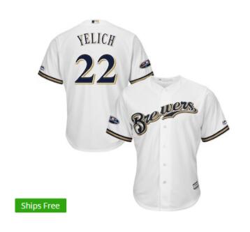 Men's Milwaukee Brewers Christian Yelich Majestic White 2018 Postseason Home Cool Base Player Jersey