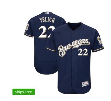 Men's Milwaukee Brewers Christian Yelich Majestic Navy   Jersey