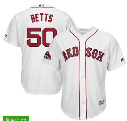 Men's Boston Red Sox Mookie Betts  White 2018 World Series Champions Team Logo Player Jersey