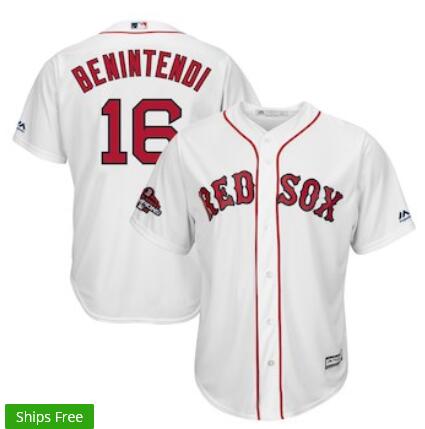 Men's Boston Red Sox Andrew Benintendi Majestic White 2018 World Series Champions Team Logo Player Jersey
