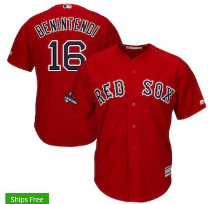 Men's Boston Red Sox Andrew Benintendi Majestic Scarlet 2018 World Series Champions Team Logo Player Jersey