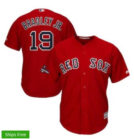 Men's Boston Red Sox Jackie Bradley Jr. Majestic Scarlet 2018 World Series Champions Team Logo Player Jersey