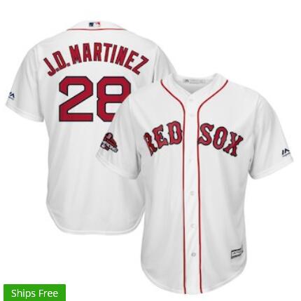 Men's Boston Red Sox J.D. Martinez Majestic White 2018 World Series Champions Team Logo Player Jersey