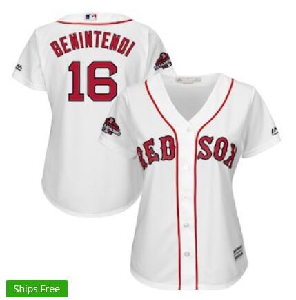 Women's Boston Red Sox Andrew Benintendi Majestic White 2018 World Series Champions Team Logo Player Jersey