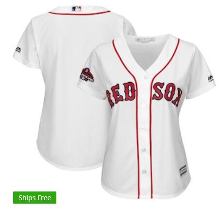 Women's Boston Red Sox Majestic White 2018 World Series Champions Team Logo Jersey
