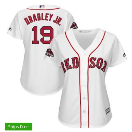Women's Boston Red Sox Jackie Bradley Jr. Majestic White 2018 World Series Champions Team Logo Player Jersey