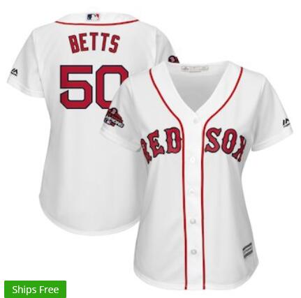 Women's Boston Red Sox Mookie Betts Majestic White 2018 World Series Champions Team Logo Player Jersey