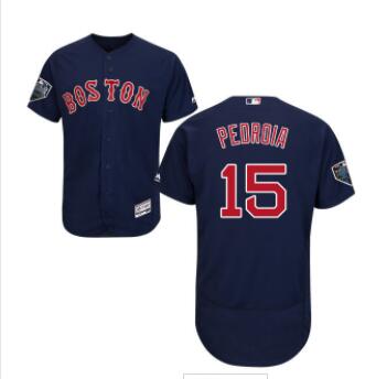 Red Sox #15 Dustin Pedroia Navy Blue Flexbase Authentic Collection 2018 World Series Stitched MLB Jersey