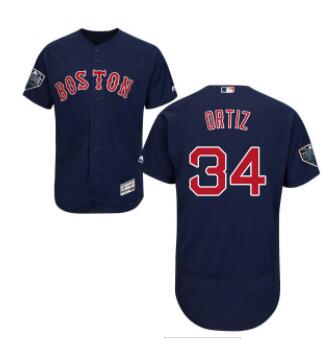Red Sox #34 David Ortiz Navy Blue Flexbase Authentic Collection 2018 World Series Stitched MLB Jersey