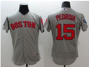 Red Sox #15 Dustin Pedroia Grey Flexbase Authentic Collection 2018 World Series Stitched MLB Jersey