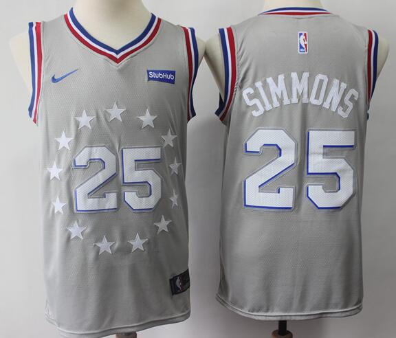 2019 New Men's Philadelphia 76ers #25 Ben Simmons Gray Basketball Jersey City Editon