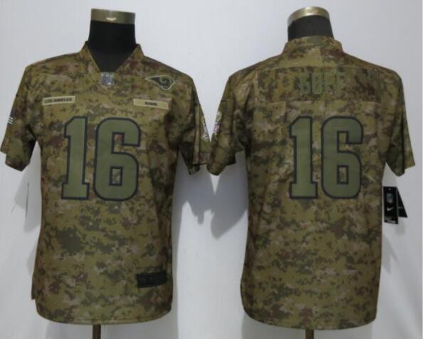 Women New Nike St.Louis Rams 16 Goff Nike Camo Salute to Service Limited Jersey
