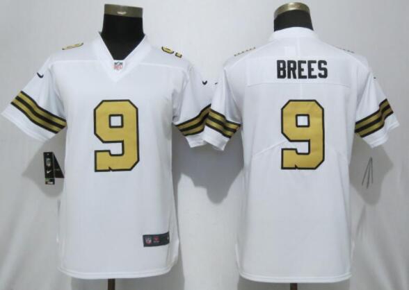 Women New Nike New Orleans Saints 9 Brees Navy White Color Rush Elite Playe