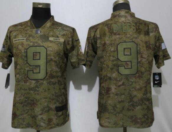 Women New Nike New Orleans Saints 9 Brees Nike Camo Salute to Service Limited Jersey