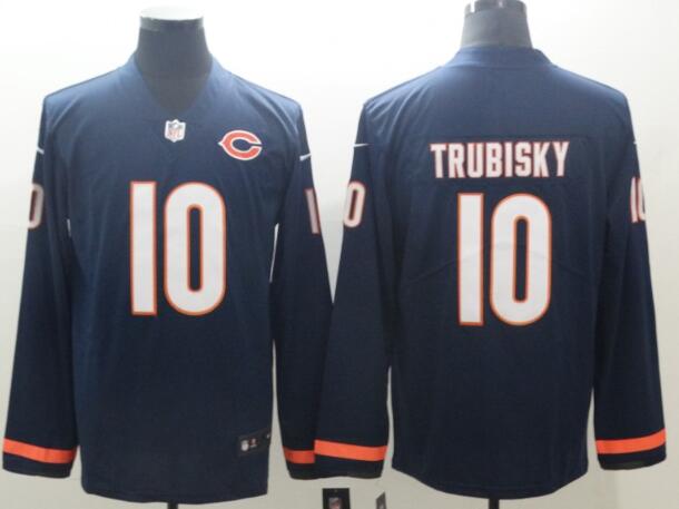 Men Stitched 10 Mitchell Trubisky Long Sleeves Football Jersey