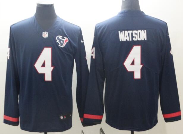 Men Nike Houston Texans 4 Deshaun Watson blue Therma Long Sleeve Jersey
