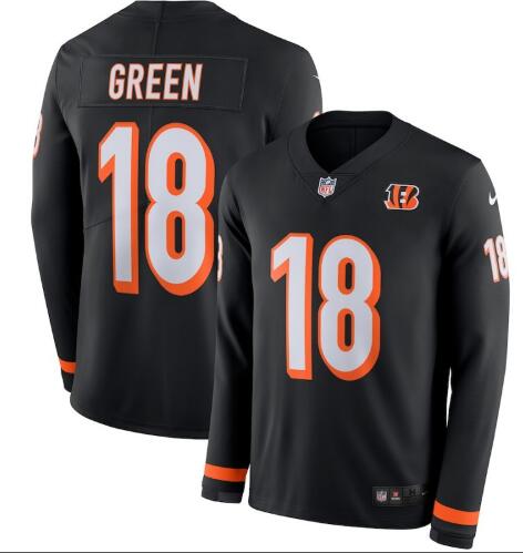 Men Nike Bengals #18 A.J. Green Camo Nike Therma Long Sleeve Jersey