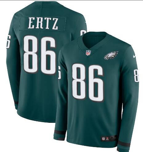 Men Nike Philadelphia Eagles 86 Zach Ertz Green Therma Long Sleeve Jersey