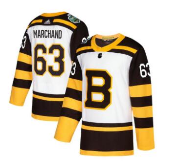 Men's Boston Bruins #63 Brad Marchand adidas 2019 Winter Classic Authentic Player White Jersey