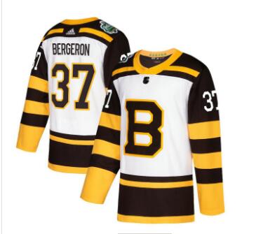 Men's Boston Bruins #37 Patrice Bergeron adidas 2019 Winter Classic Authentic Player White Jersey