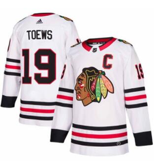 Adidas Blackhawks #19 Jonathan Toews White Road Authentic Stitched NHL Jersey