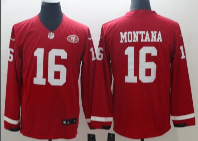 Nike San Francisco 49ers #16 Joe Montana Red Long Sleeves Jersey