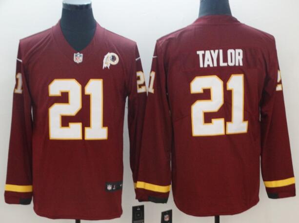 Nike Washington Redskins 21 Sean Taylor Burgundy Red Stitched  Long Sleeves Jersey