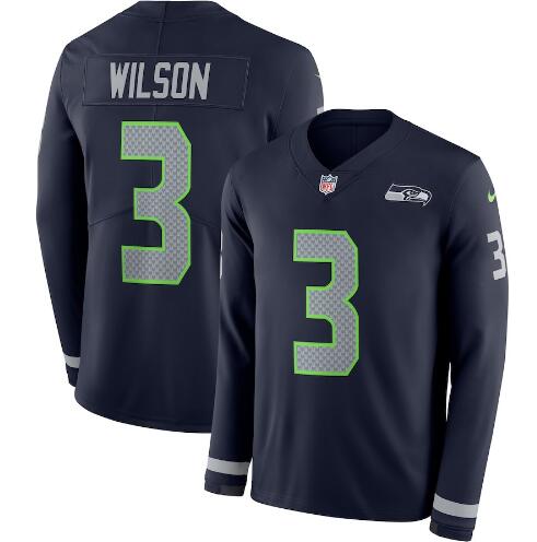 Men's Nike Seattle Seahawks #3 Russell Wilson Stitched Long Sleeves Jersey