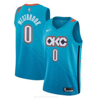 Nike NBA Oklahoma City Thunder #0 Russell Westbrook Jersey 2018-19 New Season City Edition Blue Jersey