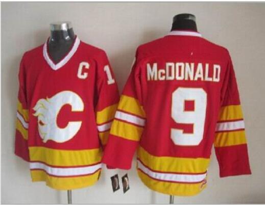 Calgary Flames 9 Lanny McDonald Red Third Throwback CCM men hockey nhl Jersey C patch 4XL-5XL
