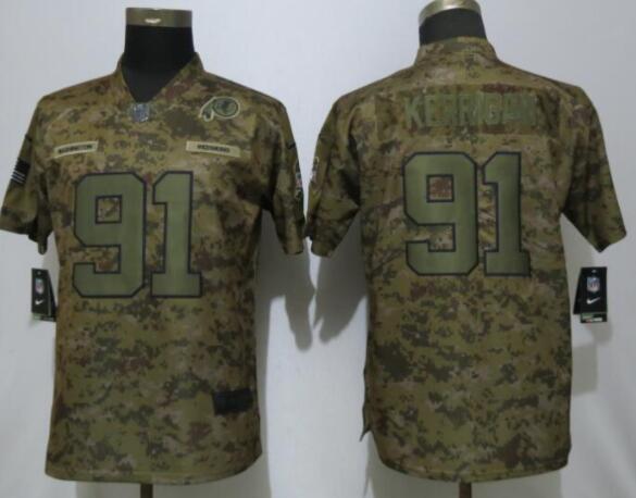 Women New Nike Washington Red Skins 91 Kerrigan Nike Camo Salute to Service Limited Jersey