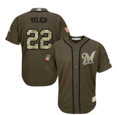 Men's Milwaukee Brewers #22 Christian Yelich Green Salute to Service Stitched MLB Jersey