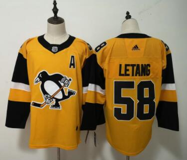 Men Adidas Pittsburgh Penguins #58 Kris Letang Yellow Alternate Stitched NHL Jersey