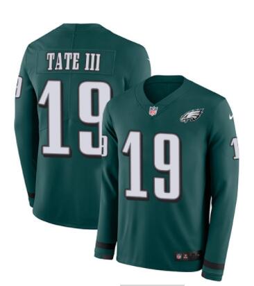 Nike Eagles 19 Golden Tate III Midnight Green Team Color Men's Stitched NFL Limited Therma Long Sleeve Jersey