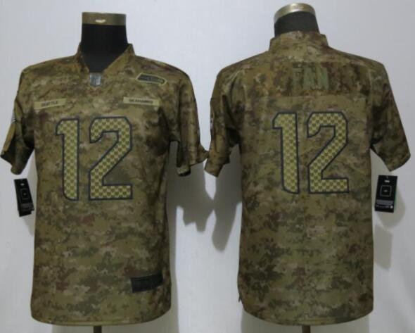 Women Nike Seattle Seahawks 12 Fan Nike Camo Salute to Service Limited Jersey