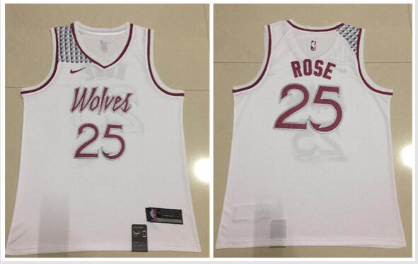 Men's Minnesota Timberwolves Derrick Rose 25# White Jersey