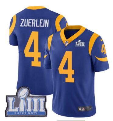 Men's Los Angeles Rams #4 Greg Zuerlein Royal Blue Nike NFL Alternate Vapor Untouchable Super Bowl LIII Bound Limited Jersey